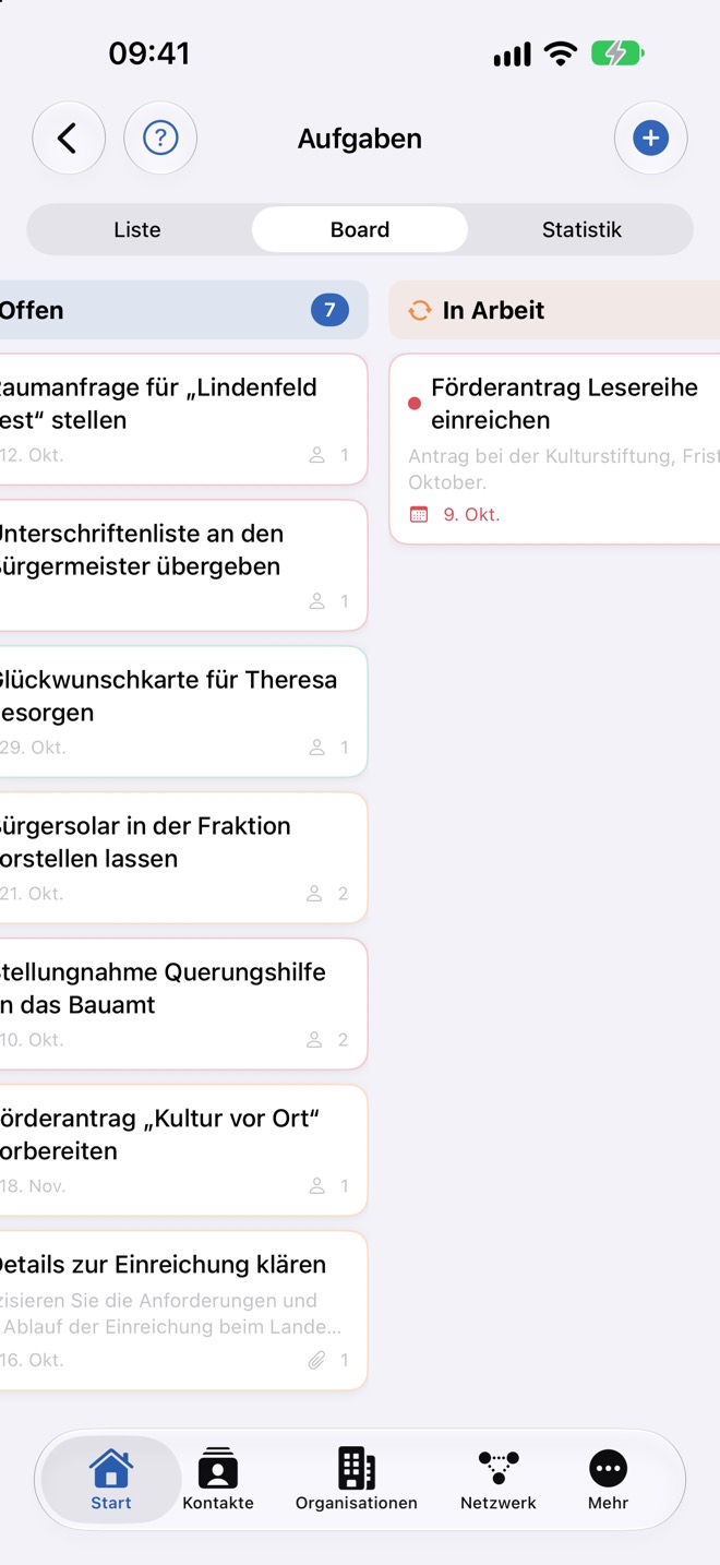 Eine Aufgabe liegt jetzt in der Spalte „In Arbeit“