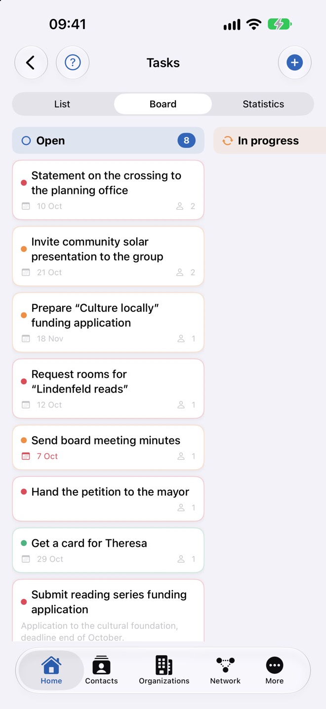 Board con la colonna «Aperti» e l’inizio di «In corso»