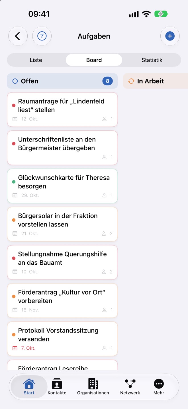 Board mit der Spalte „Offen“ und dem Anfang von „In Arbeit“
