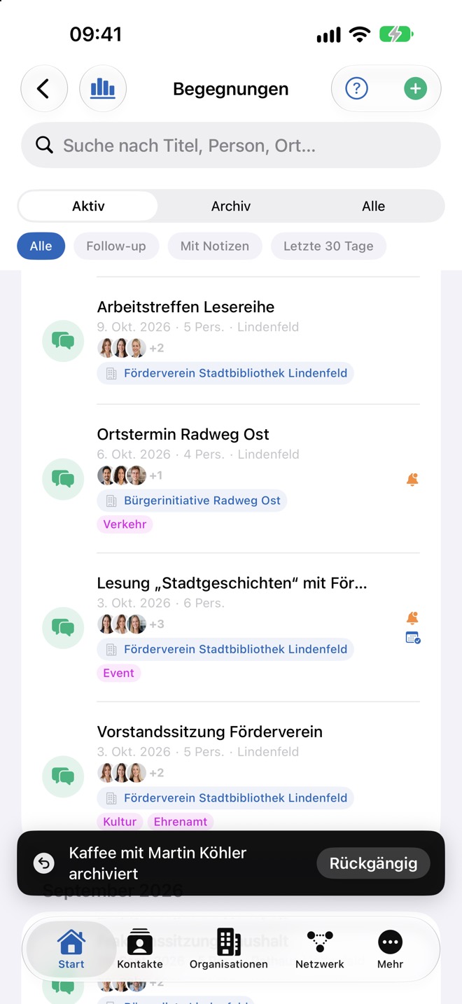 Hinweis nach dem Archivieren mit „Rückgängig“