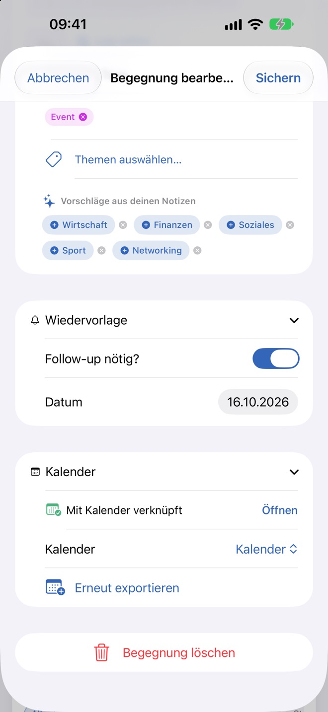 Tag-Vorschläge, Wiedervorlage mit Datum und verknüpfter Kalendertermin