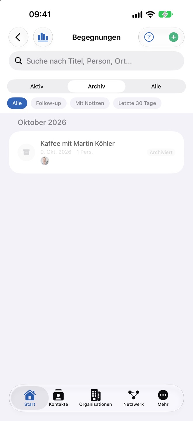 Segment „Archiv“ mit einer archivierten Begegnung