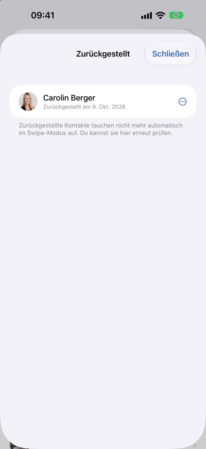Liste „Zurückgestellt“ mit dem Datum des Zurückstellens