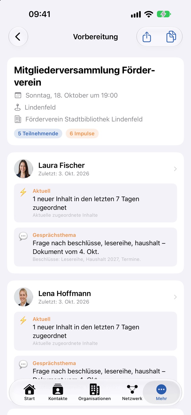 Briefing mit Termindaten und den Impulsen der ersten Teilnehmenden