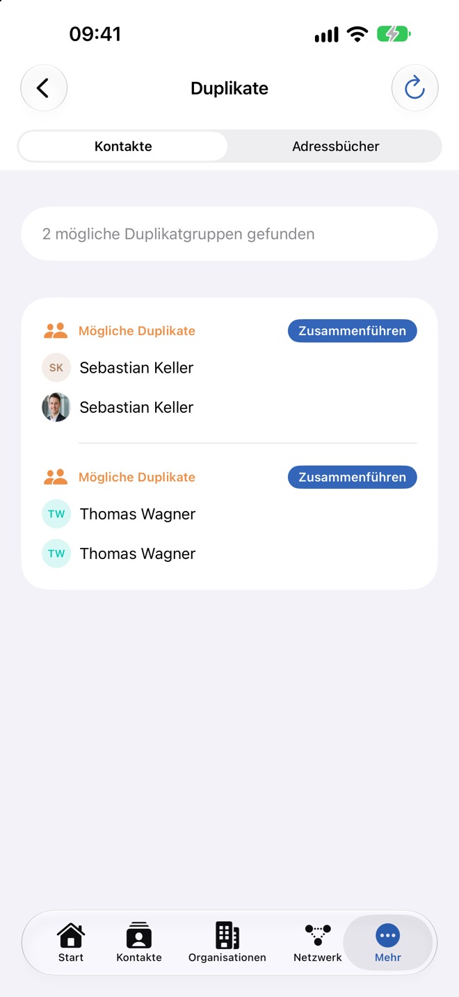 Scan-Ergebnis mit zwei Gruppen möglicher Duplikate