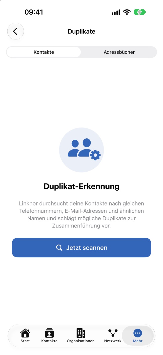 Startbild der Duplikat-Erkennung mit „Jetzt scannen“