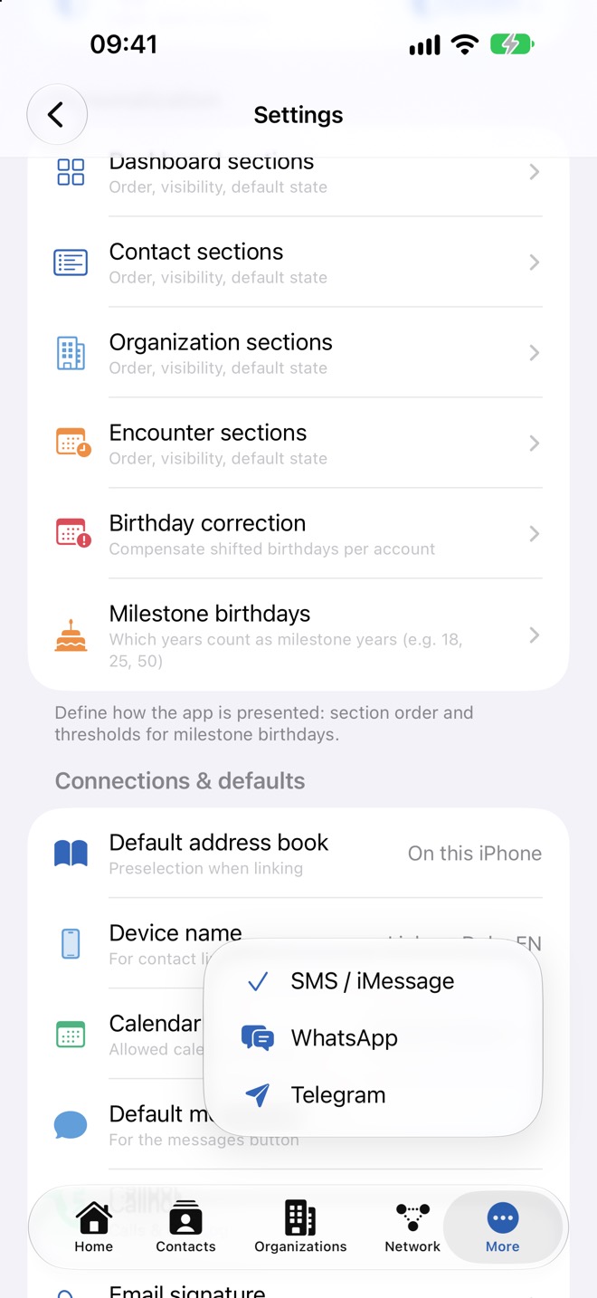 Scelta del messenger predefinito nelle impostazioni