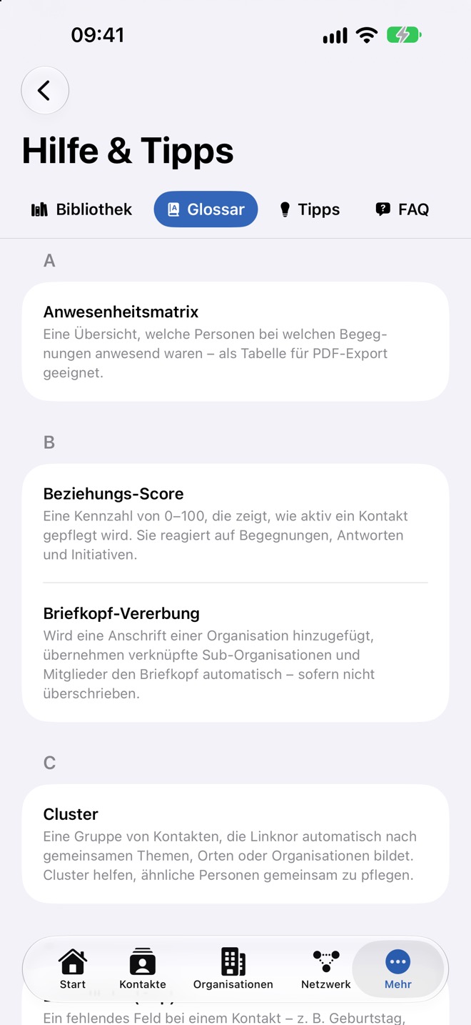 Das Glossar mit Begriffen von A bis Z.