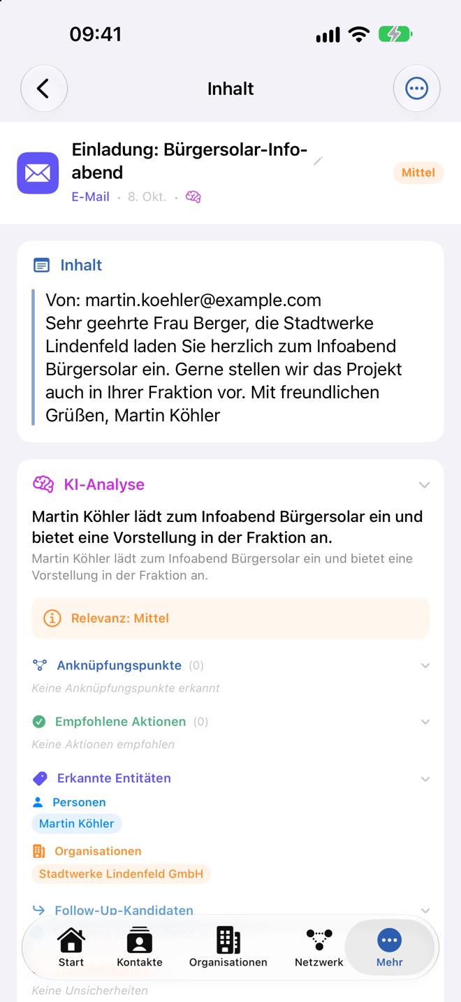 Nach dem Verknüpfen: Die Analyse zeigt die erkannten Personen und Organisationen