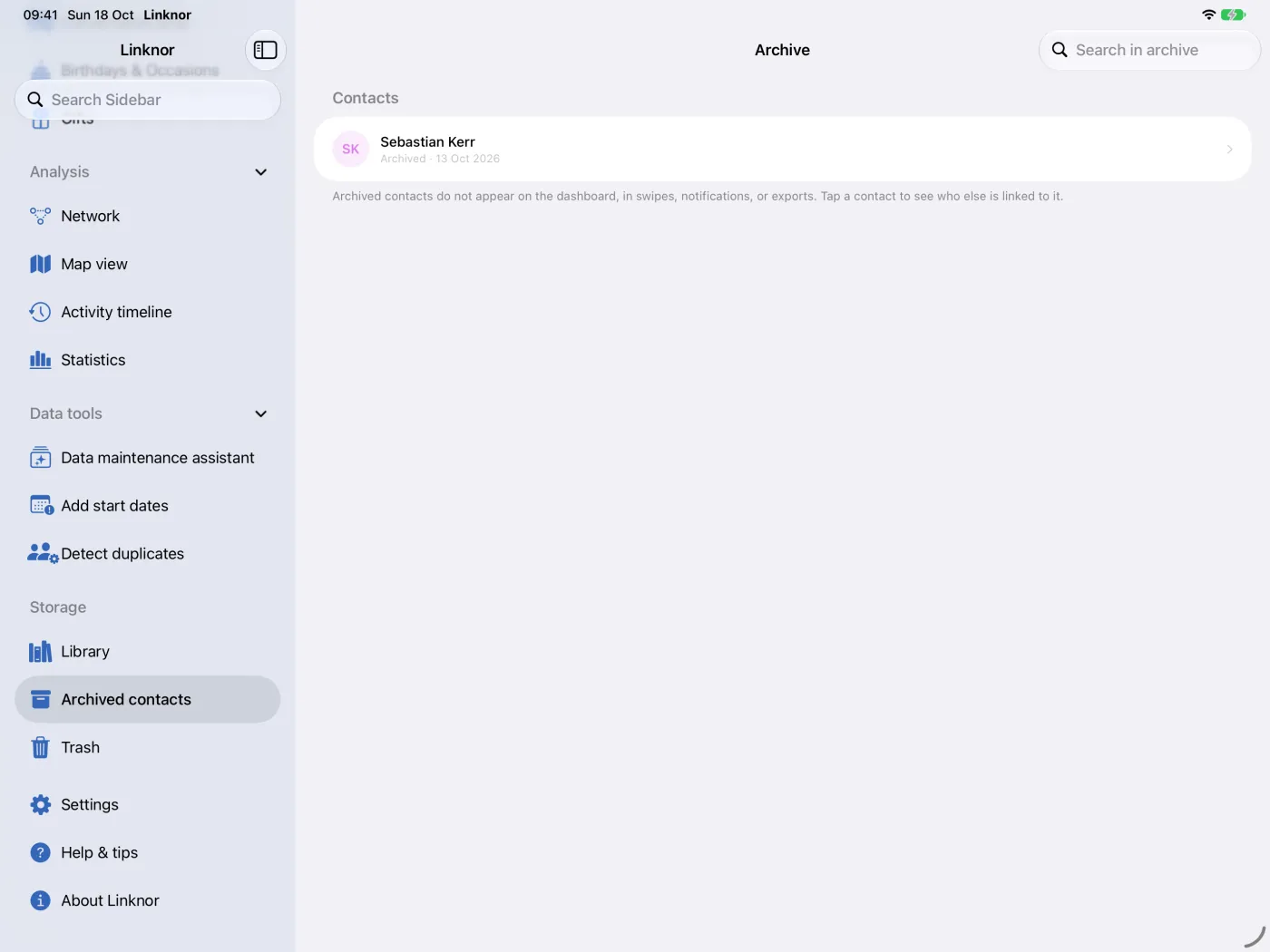 Archives avec deux contacts archivés et leur date