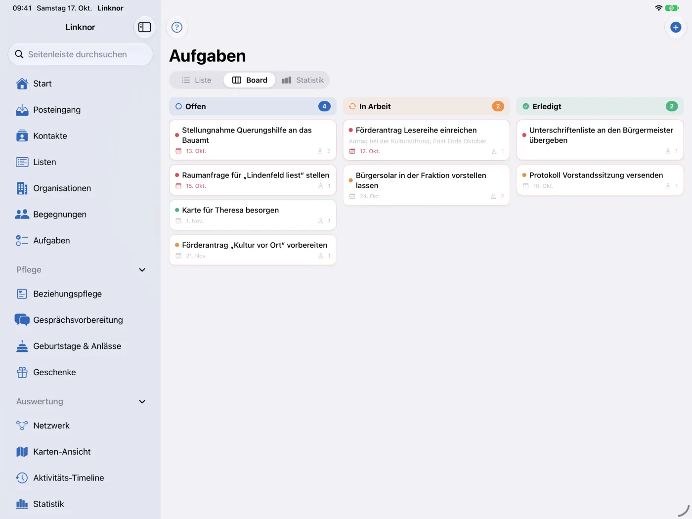 Aufgaben-Board über die ganze Breite