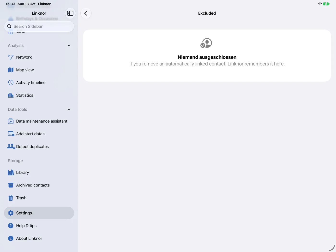 Liste « Exclu » avec un contact