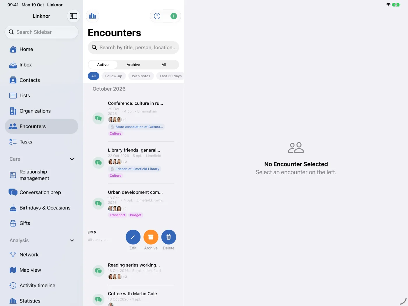 Actions de balayage « Modifier », « Archiver » et « Supprimer »