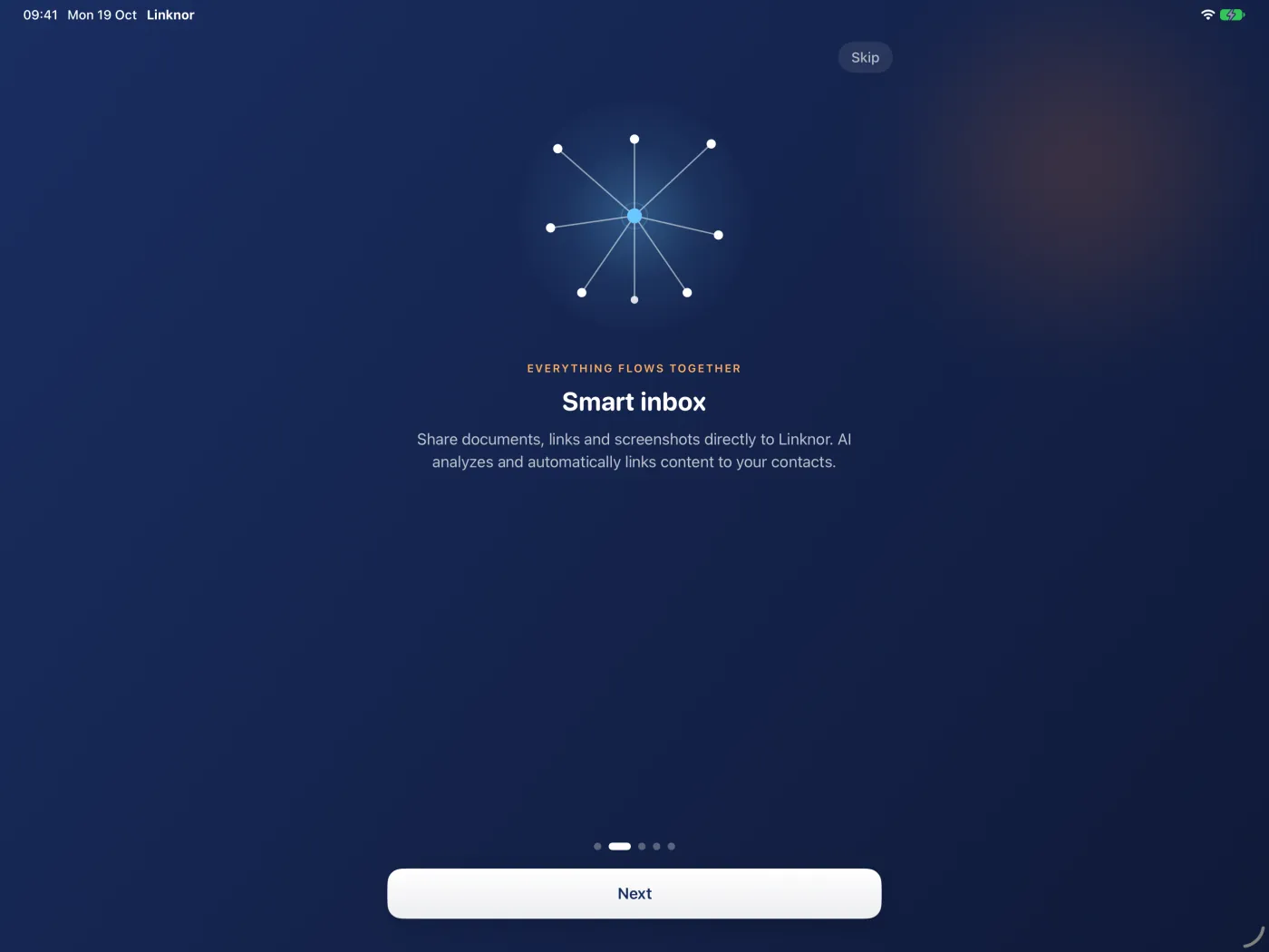 Pagina 2: «Casella in arrivo intelligente» – condividere contenuti e collegarli ai contatti.