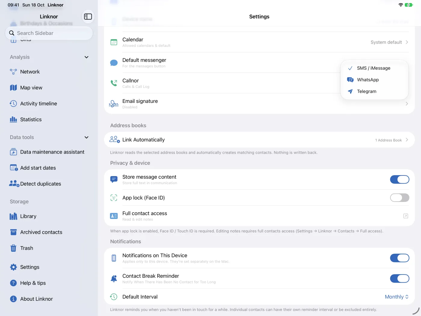 Scelta del messenger predefinito nelle impostazioni