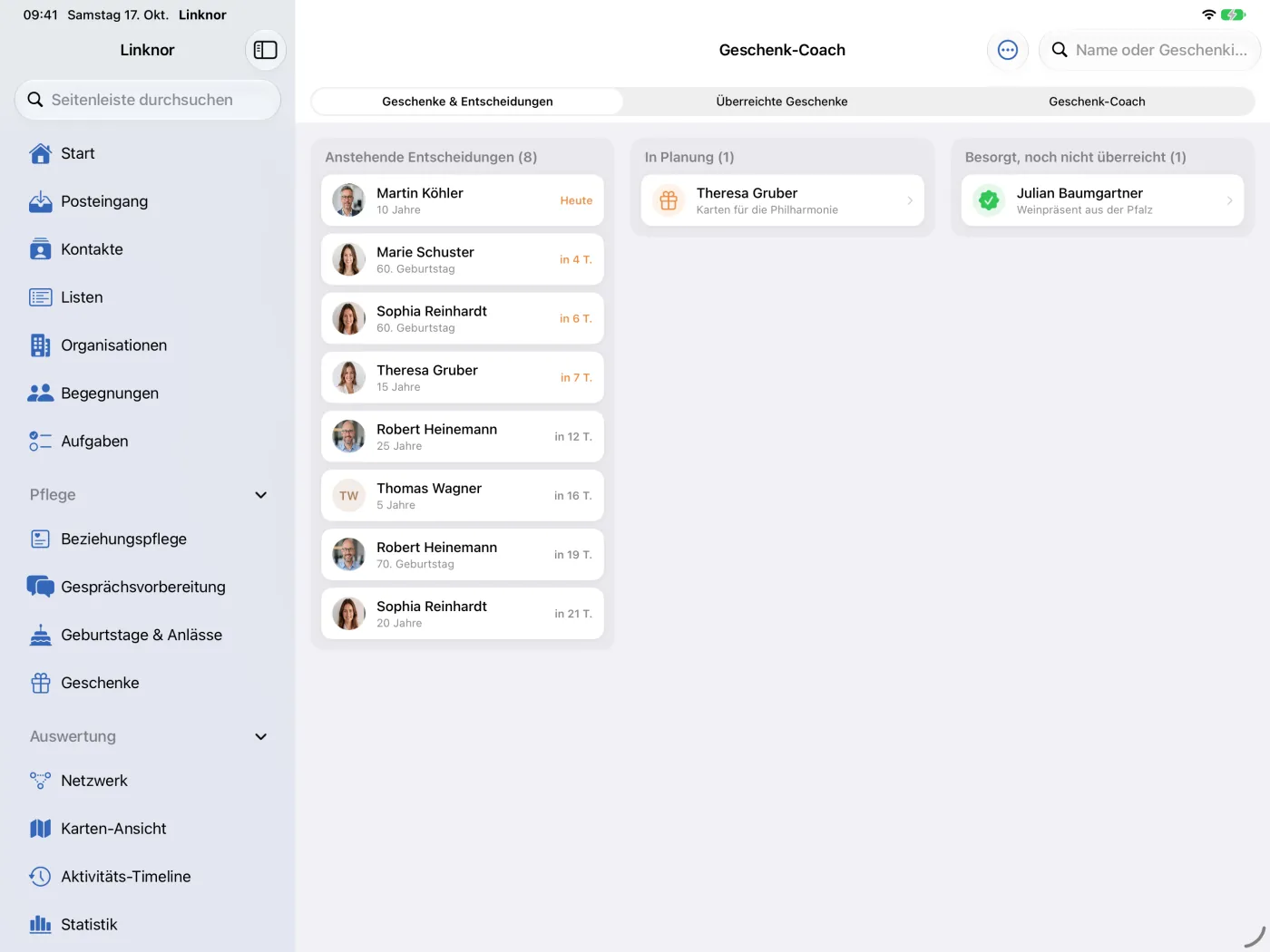 Geschenk-Board mit drei Spalten