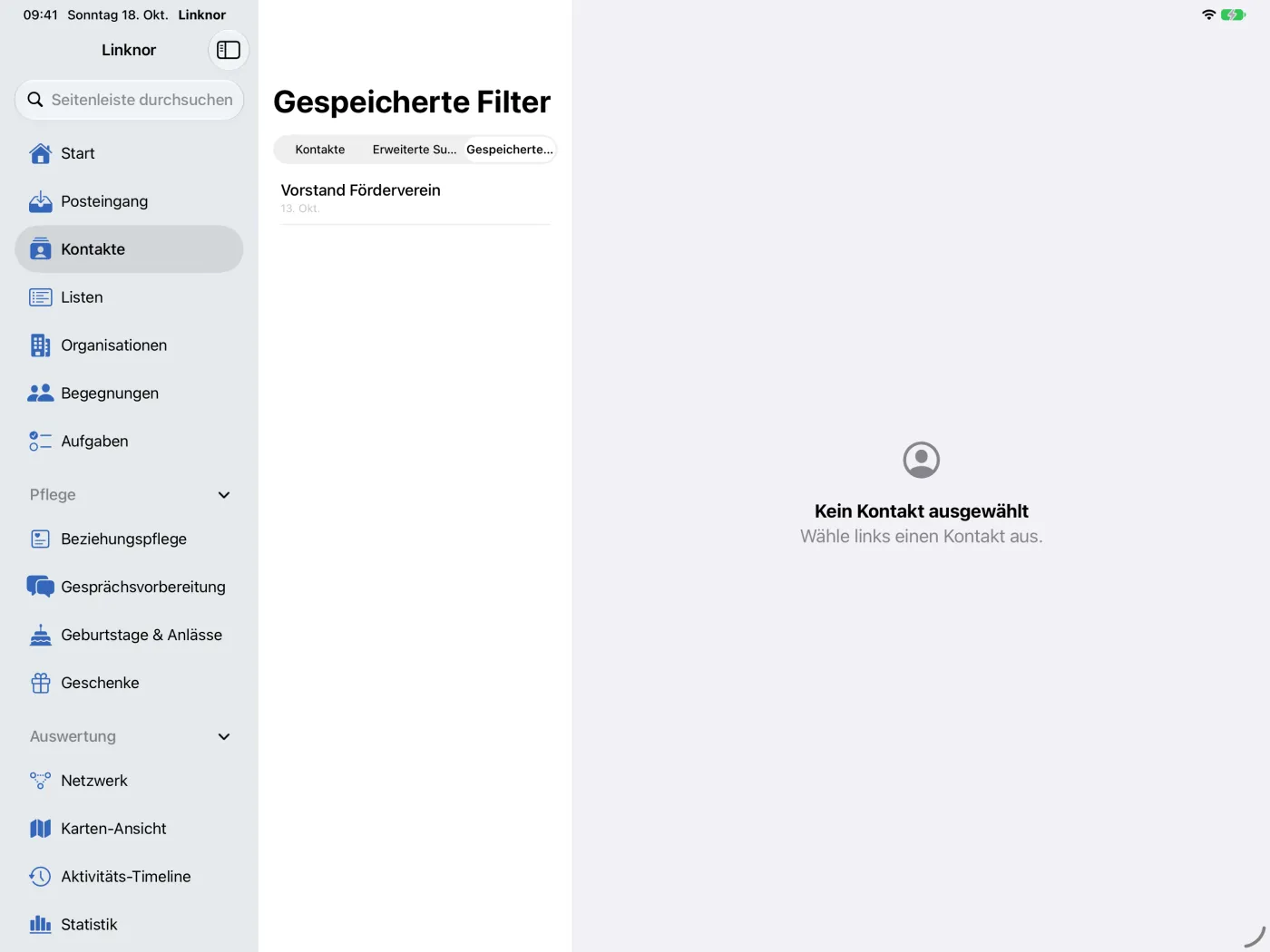 Liste „Gespeicherte Filter“ mit einem Eintrag und Datum