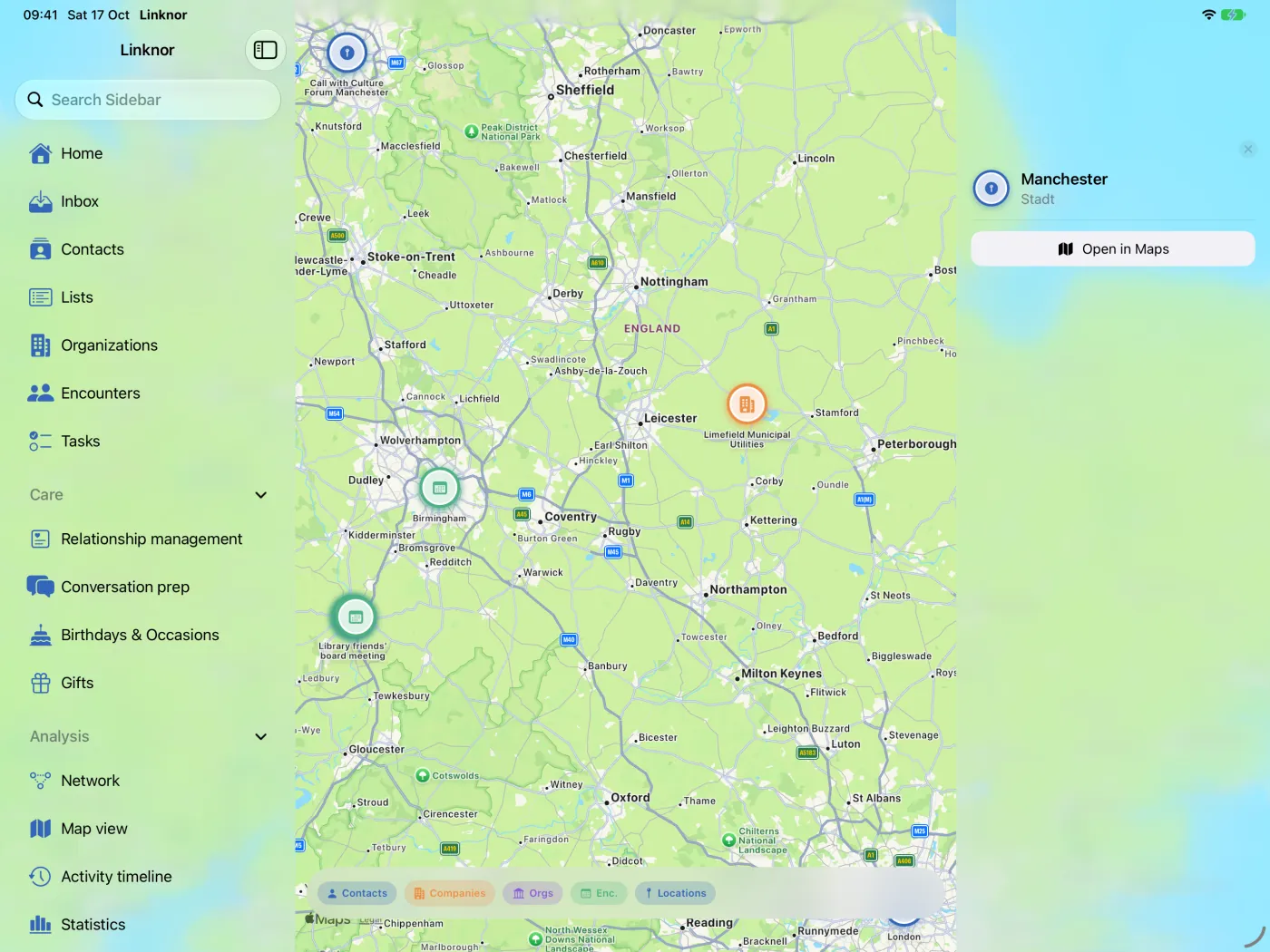 Vista de mapa con inspector