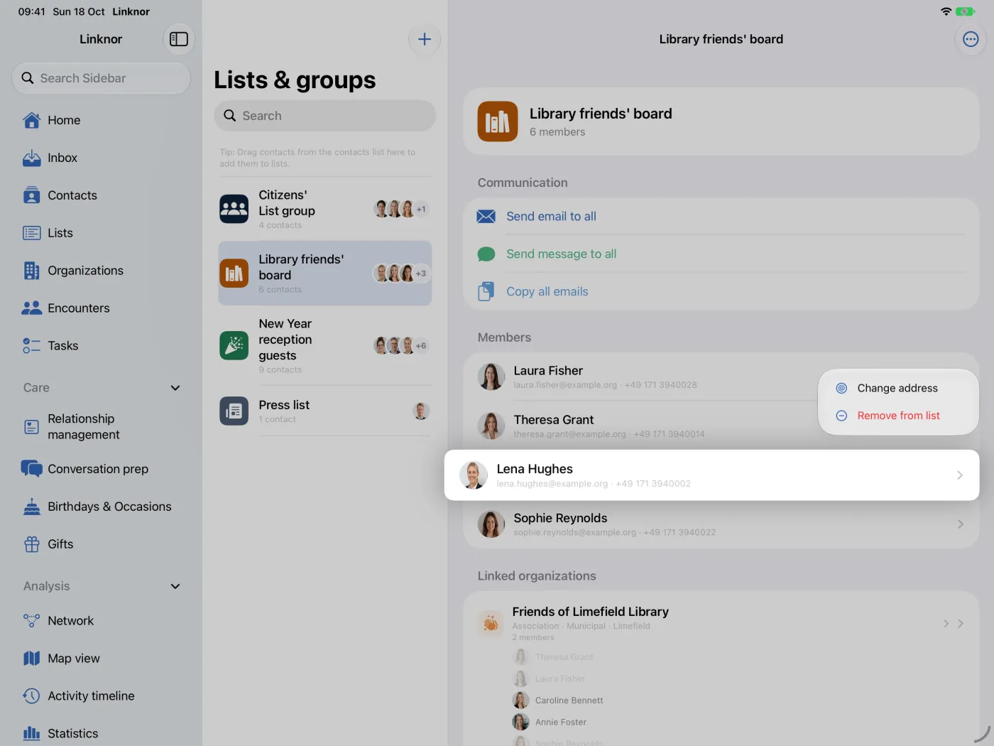 Membres et organisation liée avec un aperçu de ses membres