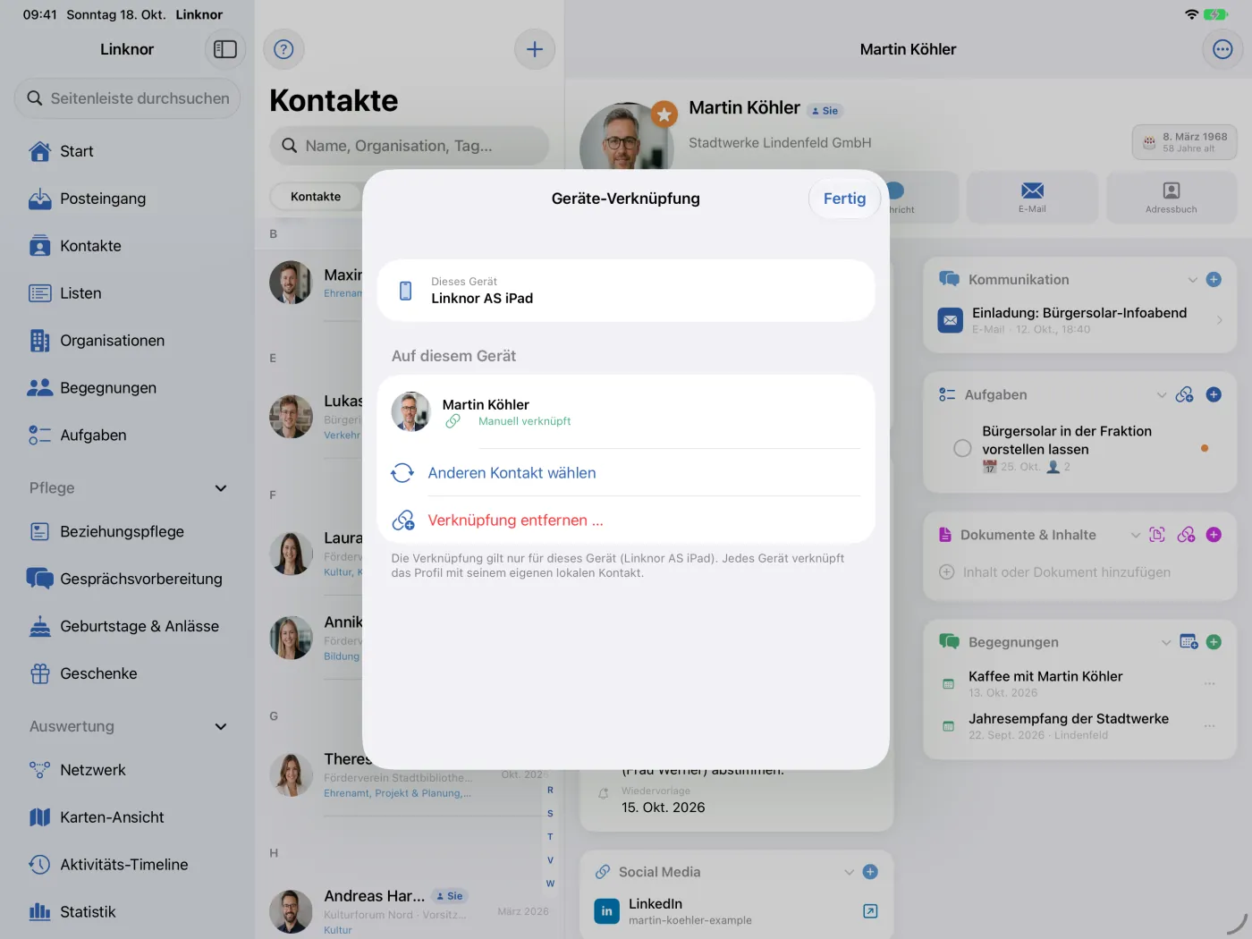 Geräte-Verknüpfung mit automatisch verknüpftem Kontakt auf diesem iPhone