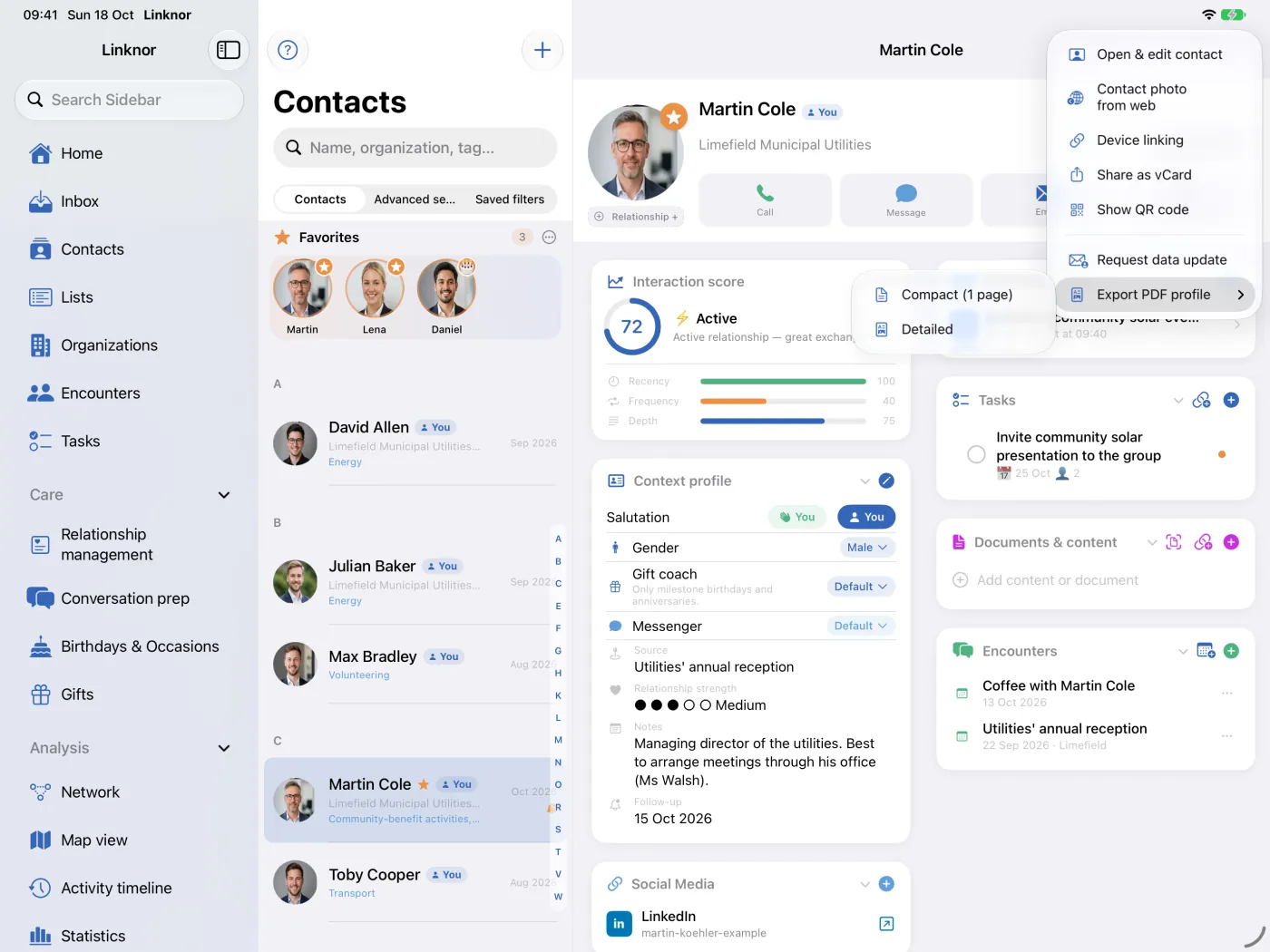 Sottomenu «Esporta profilo PDF» con compatto e dettagliato