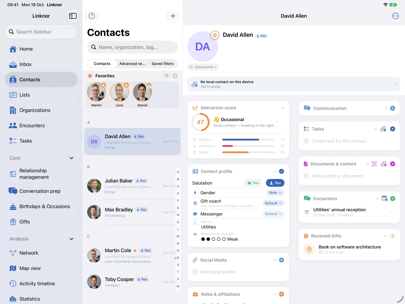 Profil avec le message « Aucun contact local sur cet appareil »