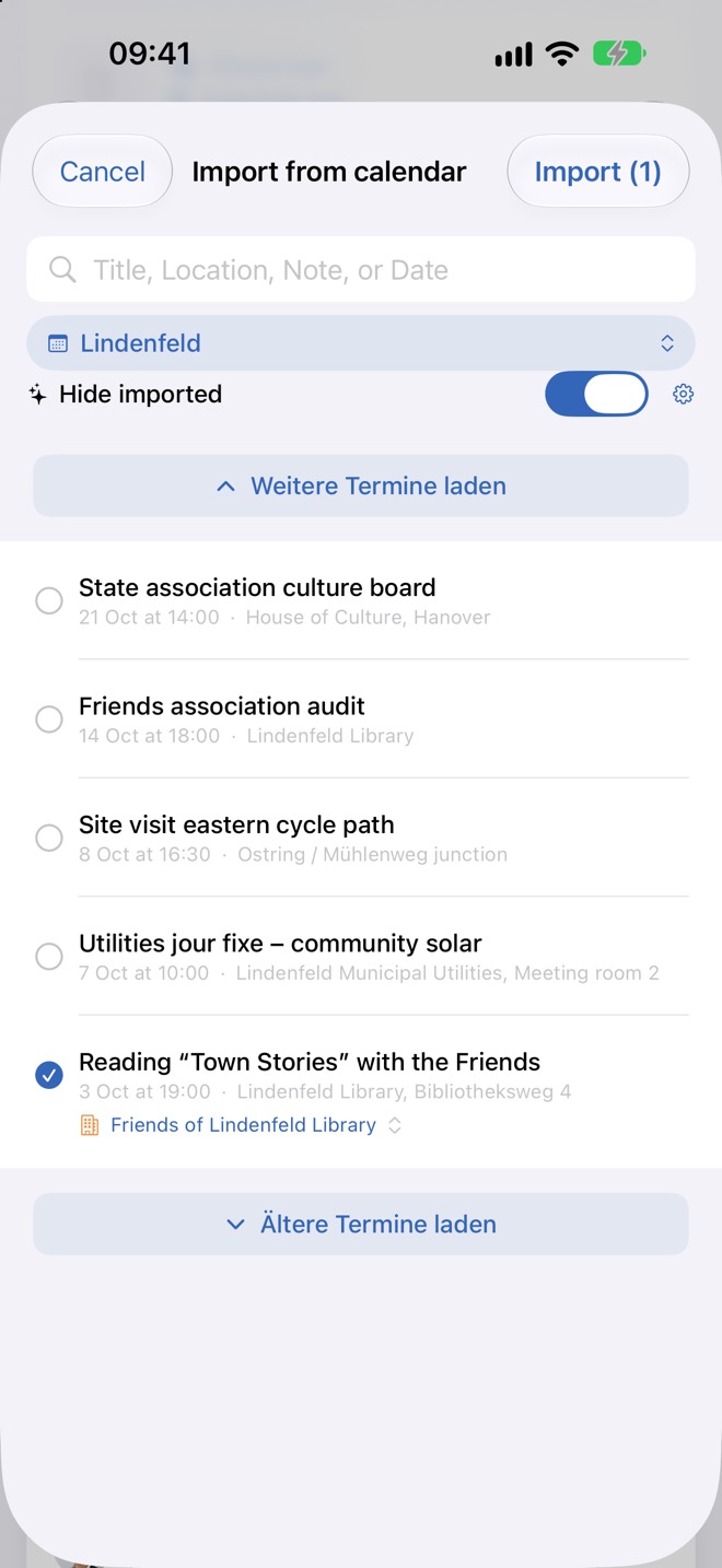 Import depuis une organisation : rendez-vous coché avec l’organisation attribuée