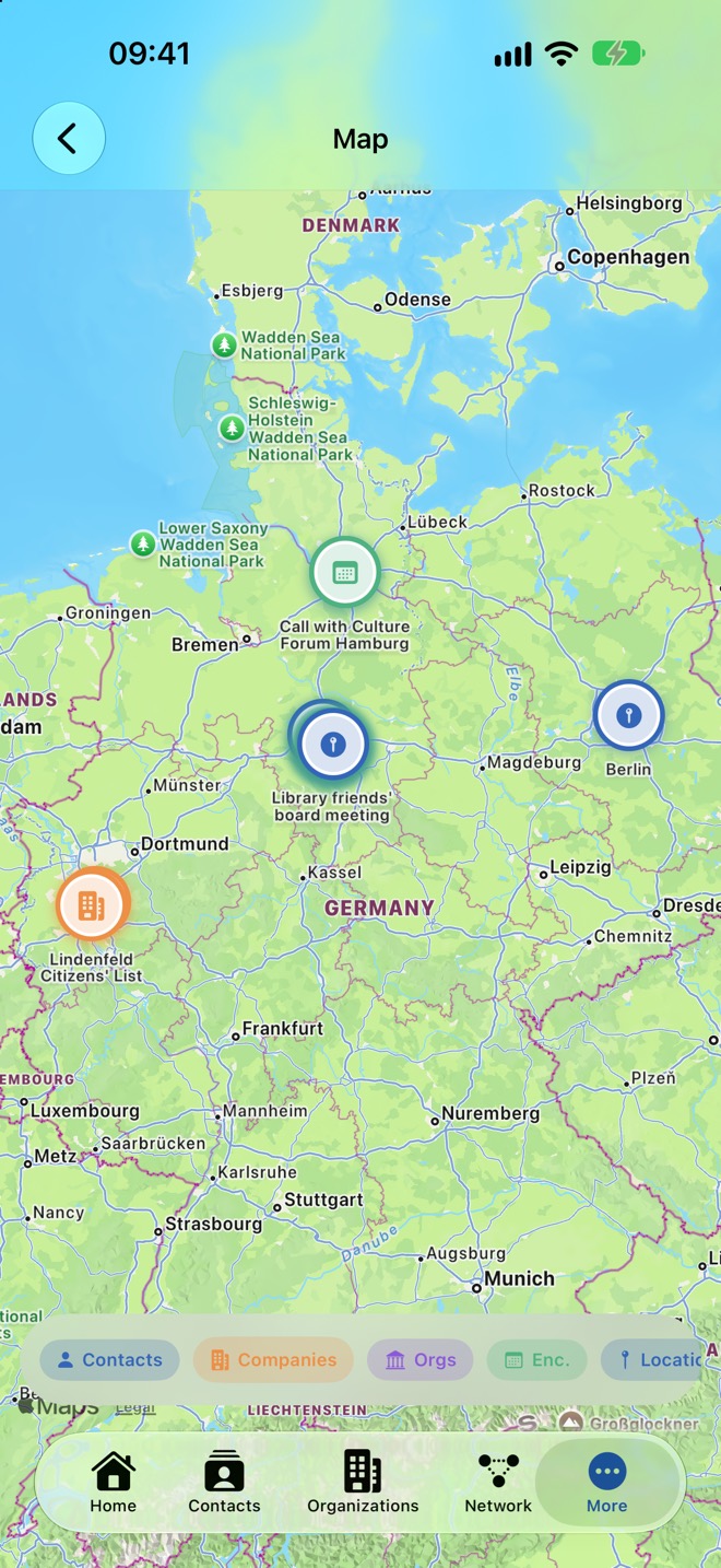 El mapa con marcadores y la barra de filtros en el borde inferior.