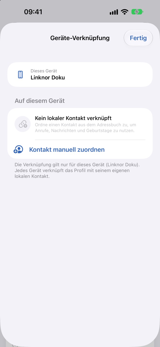Geräte-Verknüpfung ohne lokalen Kontakt mit „Kontakt manuell zuordnen“