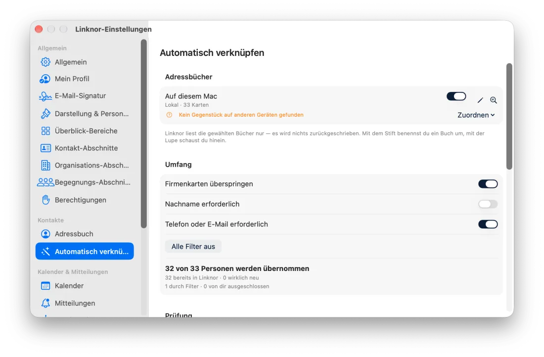 Einstellungen › Automatisch verknüpfen