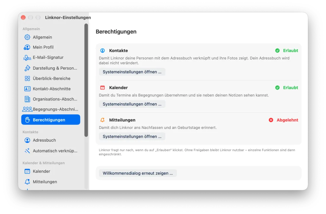 Einstellungen › Berechtigungen