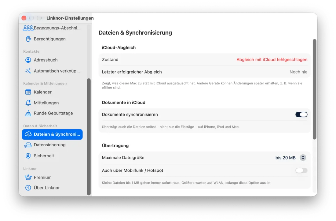 Einstellungen › Dateien & Synchronisierung