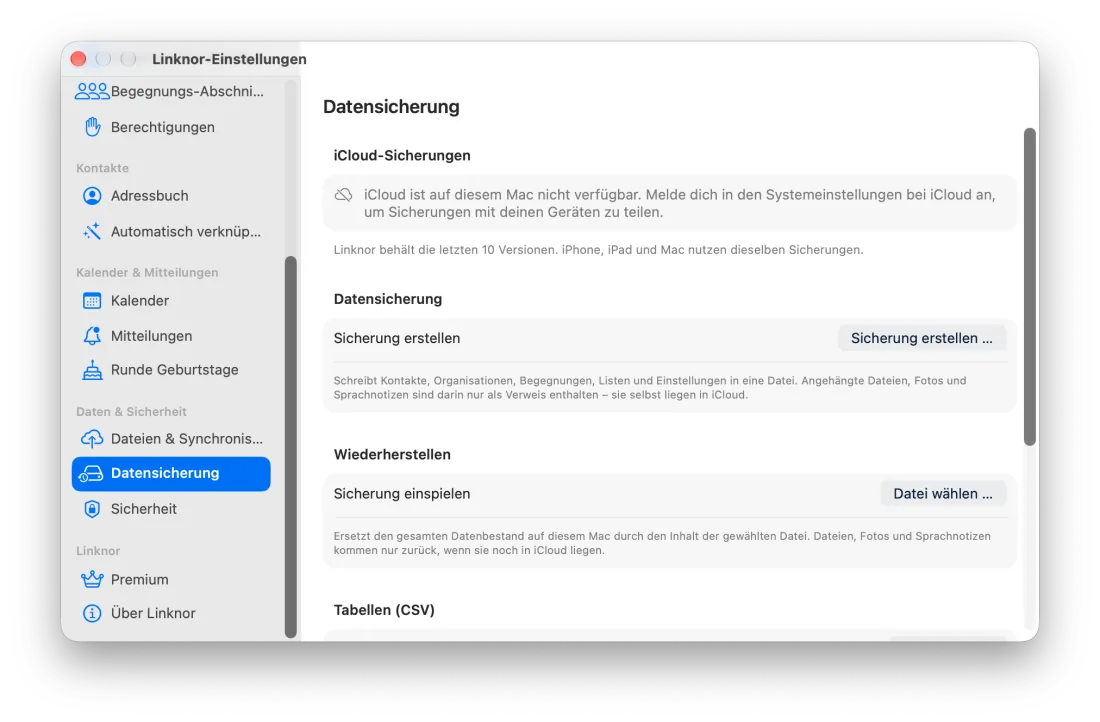Einstellungen › Datensicherung