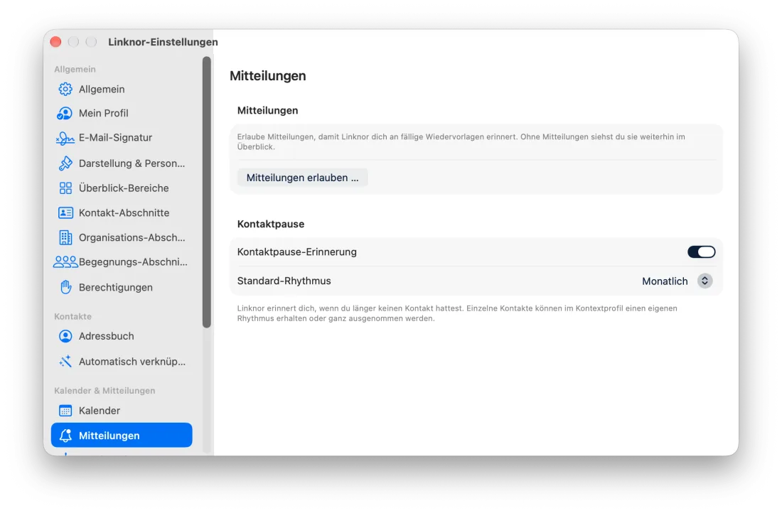 Einstellungen › Mitteilungen