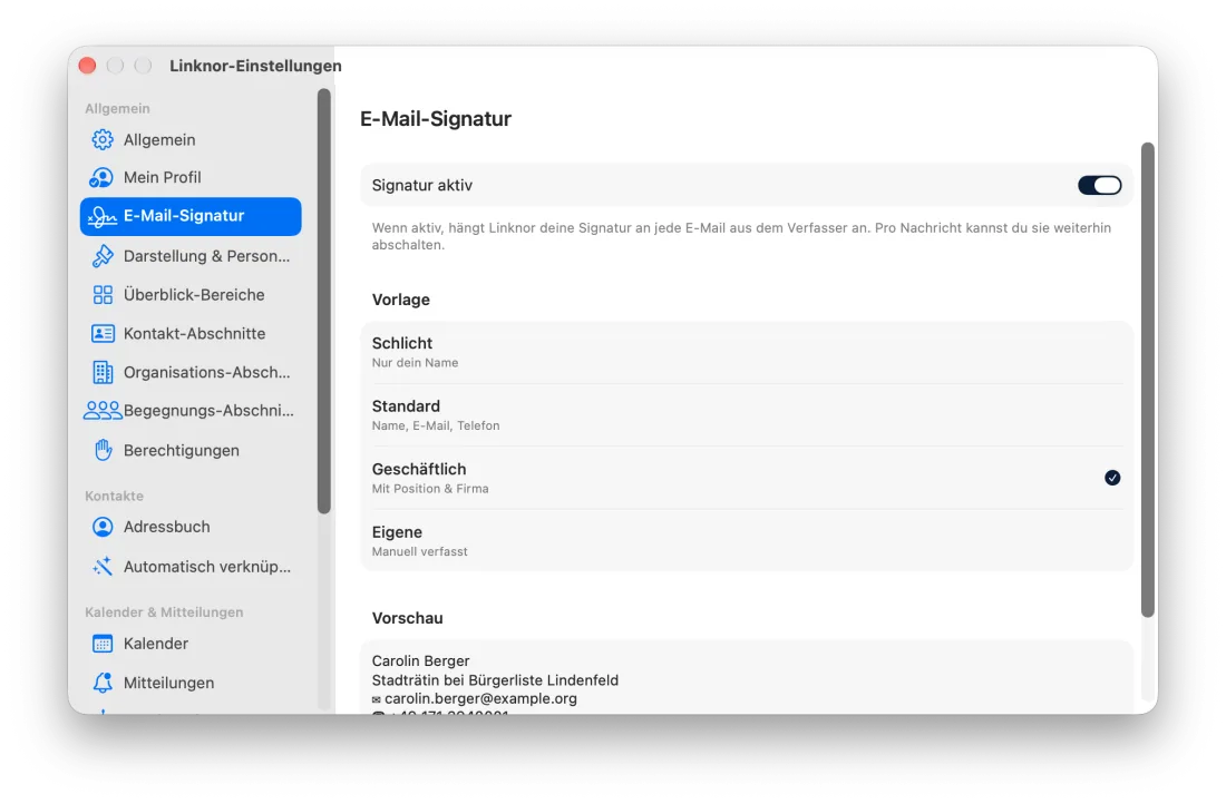 Einstellungen › E-Mail-Signatur