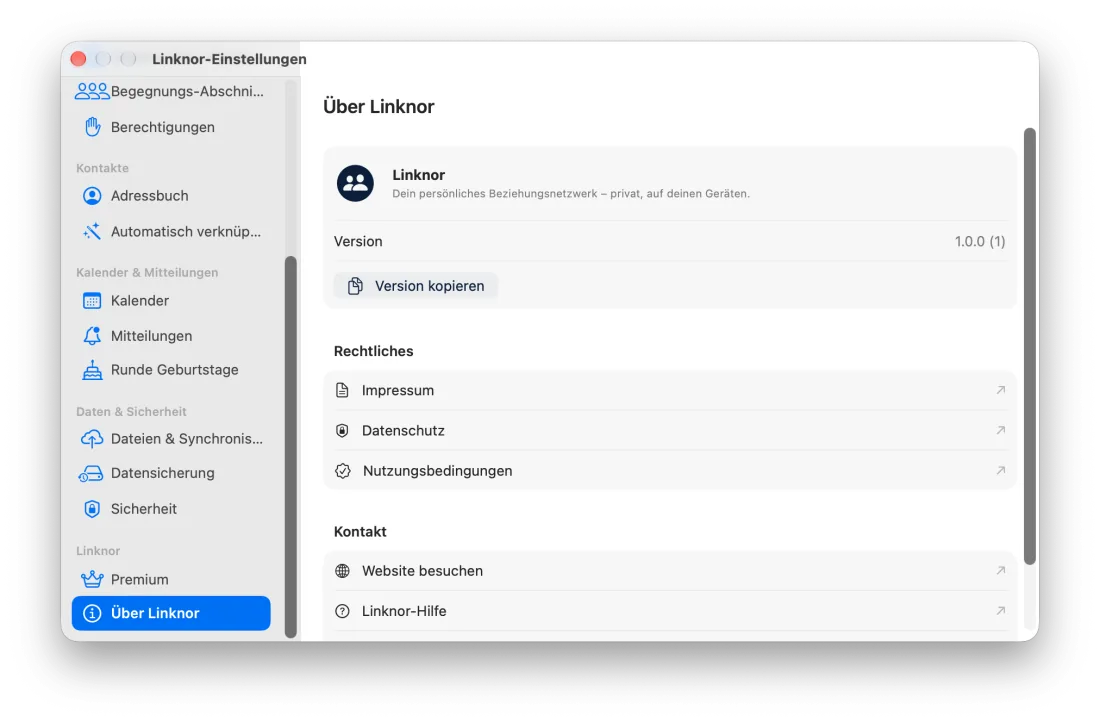 Einstellungen › Über Linknor