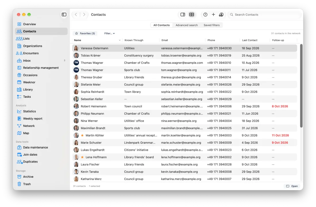Contacts en tableau