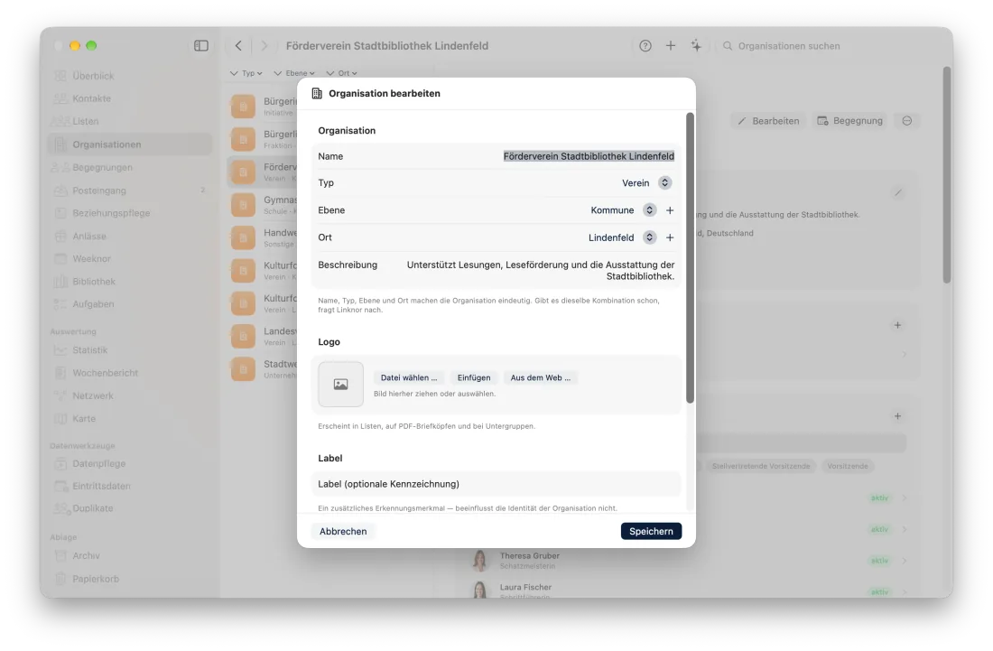 Organisation bearbeiten