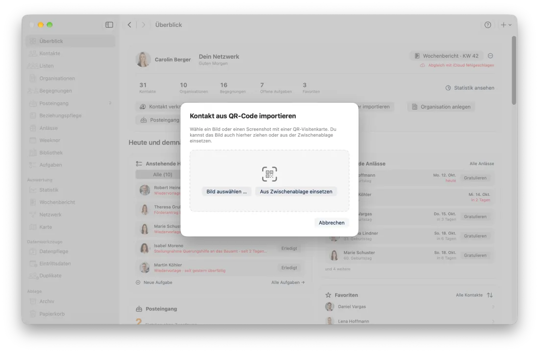 Kontakt aus QR-Code importieren