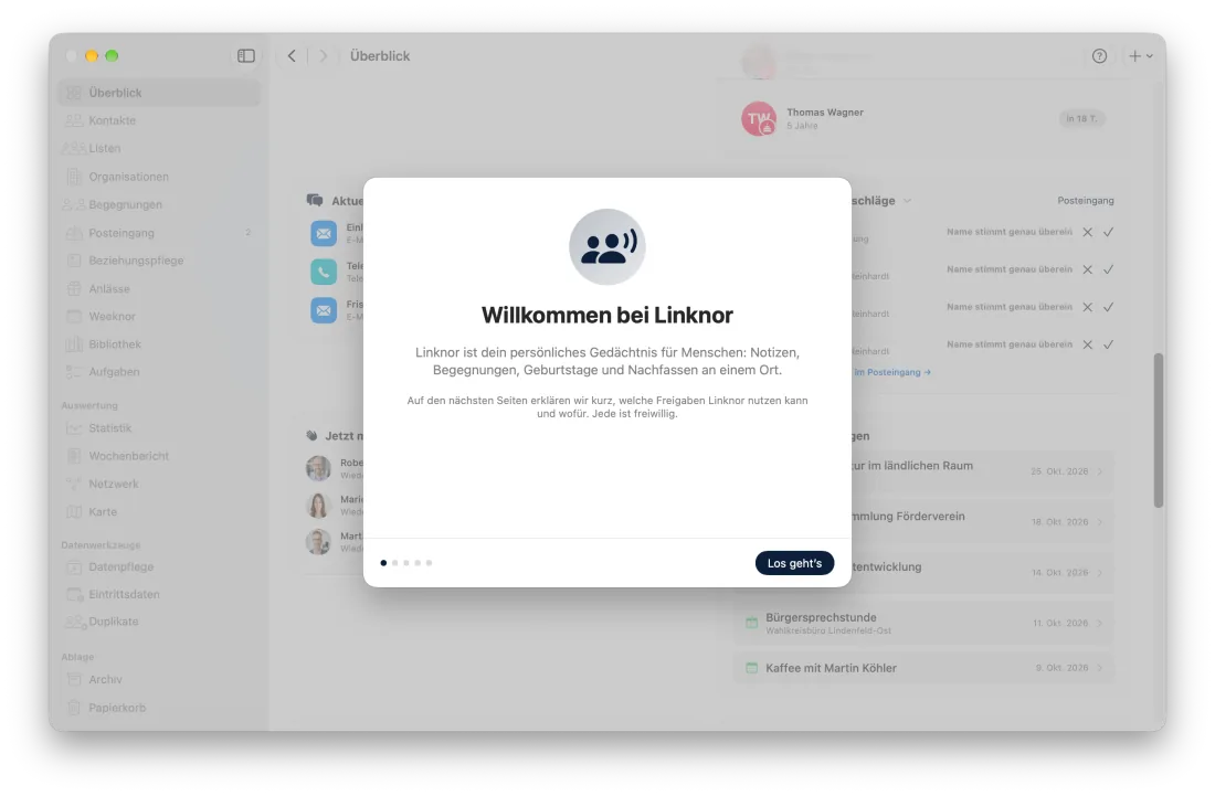 Willkommensdialog beim ersten Start