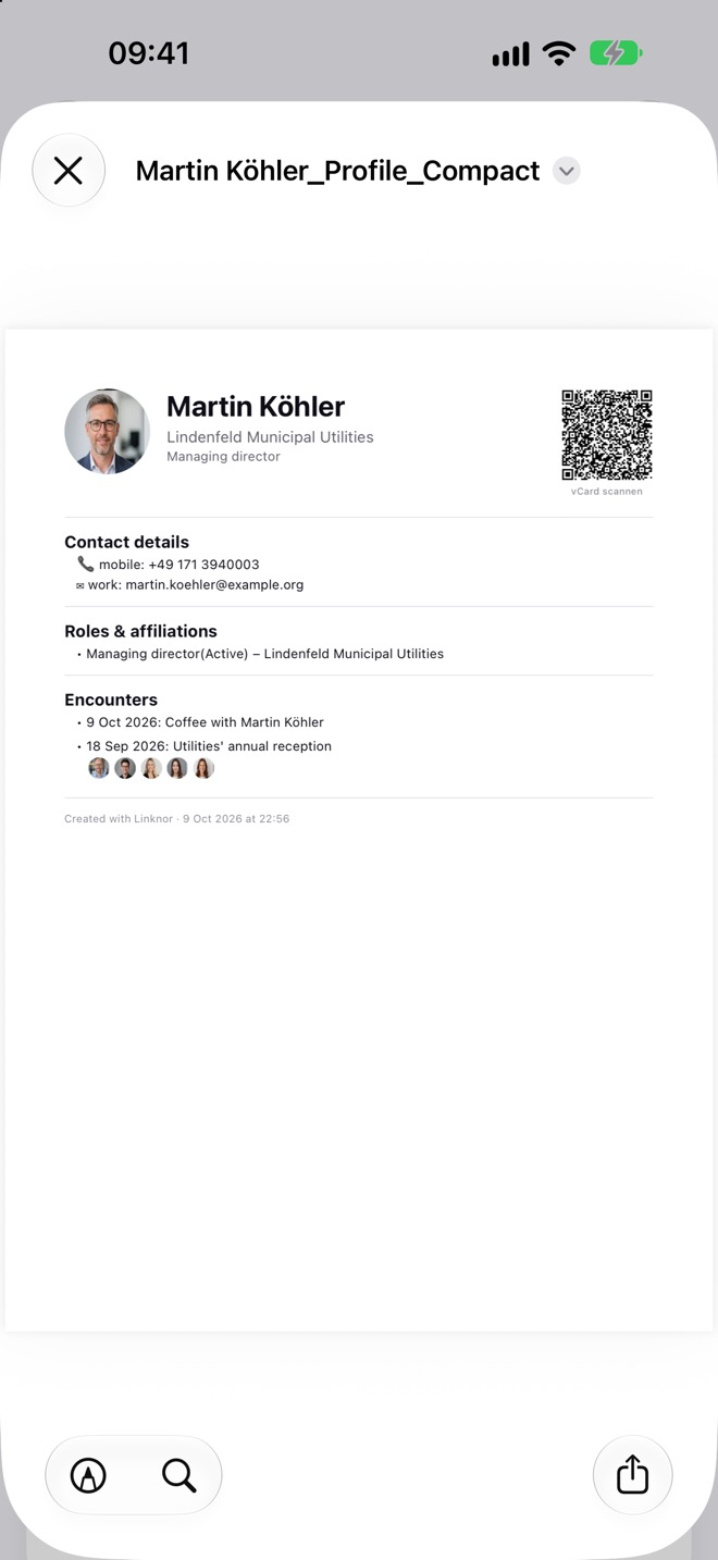 Anteprima di un profilo PDF compatto su una pagina