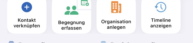 Die vier Schnellaktionen unter der Begrüßungskarte.