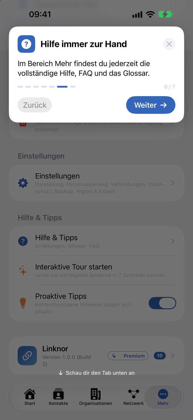 Schritt 6: „Hilfe immer zur Hand“ im Tab „Mehr“.