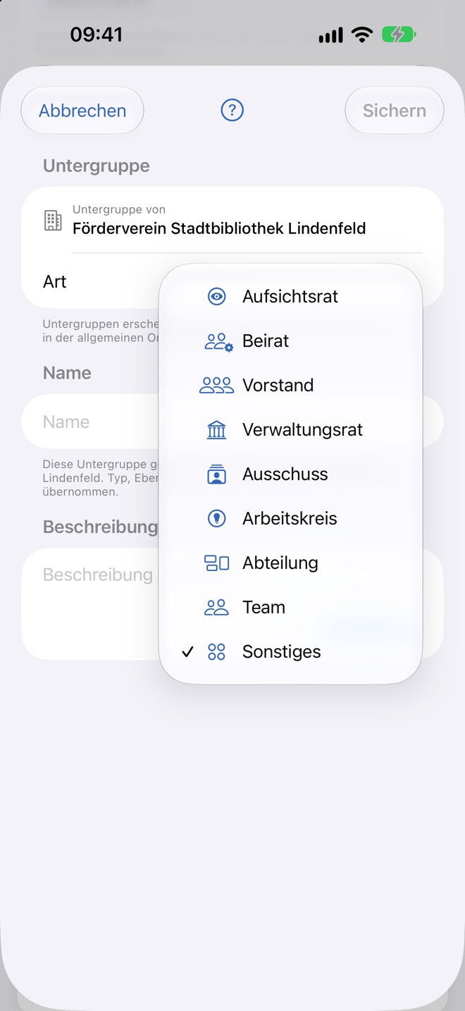 Auswahl der Art, von Aufsichtsrat bis Sonstiges